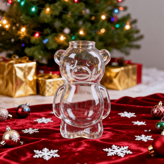 2025 New Bear Cup Glass Mug, Cartoon Bear Shaped Coffee Mug , Glass Cup, Home Drinkware,no Straw, Cute Winter Accessory Xmas Gift for Friends Family | Transparent KTFgvq