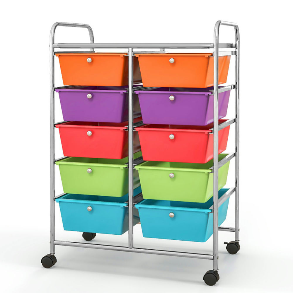 Demi Bonn 10-Drawer Rolling Storage Cart Multi-Use Storage Bin Organizer Rolling with 4 Universal Casters, Deep Multicolor