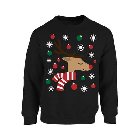 Mezee Reindeer Christmas Lights Sweatshirt Funny Christmas Gifts for Men and Women Reindeer Ugly Christmas Sweater Holiday Sweatshirt Xmas Party Outfit