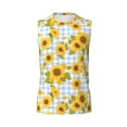 thumbnail image 6 of Lsque Blue White Plaid Sunflower Print Men's Cotton Blend Sleeveless Muscle Shirts (S-3XL)- Moisture Wicking, Odor Protection, UPF 30+,X-Large, 6 of 8