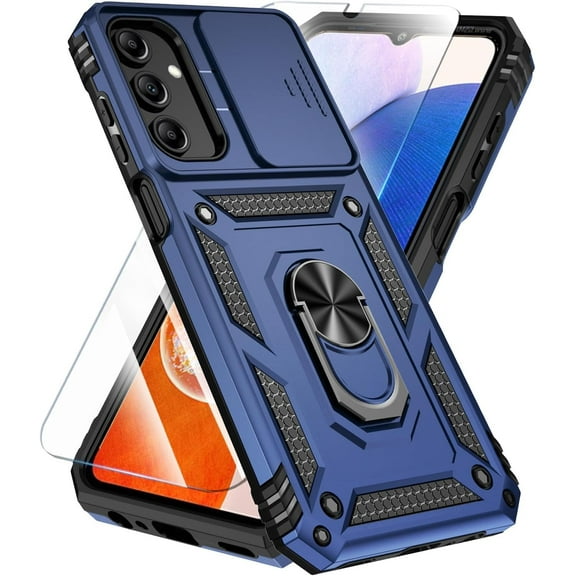 for Samsung Galaxy A15 5G Case with HD Screen Protector & Slide Camera Cover & Kickstand, Samsung A15 5G Case [Military-Grade] Phone Case for Samsung Galaxy A15 5G (New Blue)