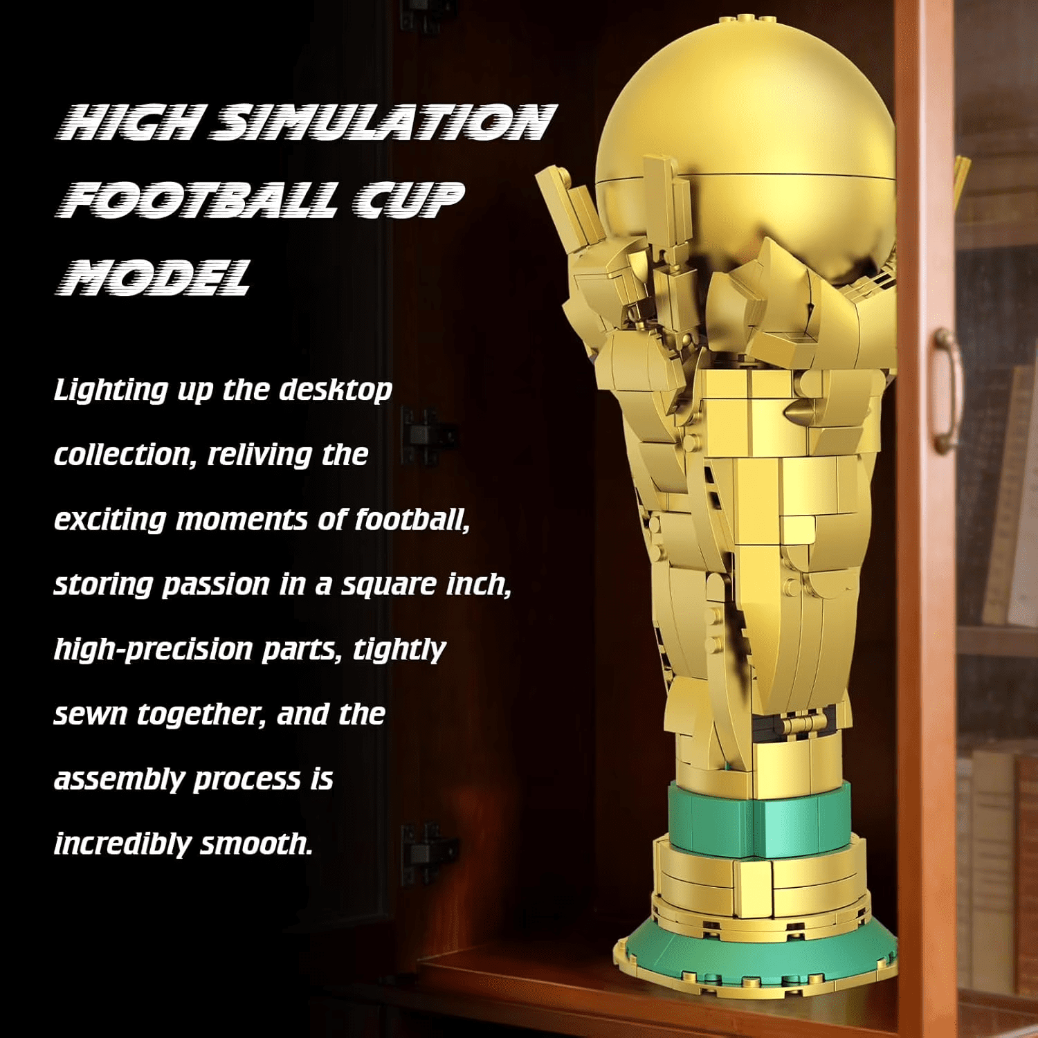 World Soccer Trophy Building Set, Football Award STEM Collection Display Model For Soccer Fans, 446 PCS