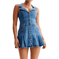 thumbnail image 2 of Robes en Denim Sans Manches pour Femmes Chic à Simple Boutonnage Ourlet à Volants Robe Longueur Mini Bleu m, 2 of 8