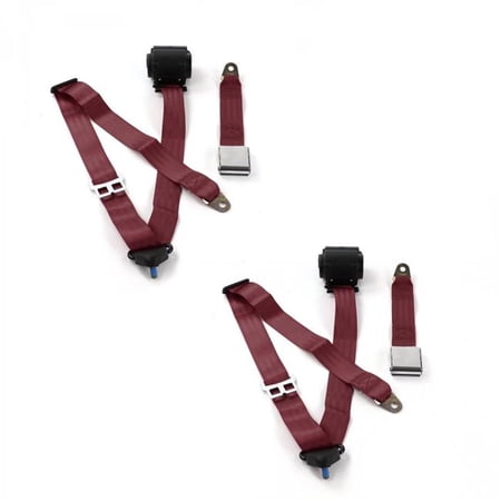SafeTBoy Airplane 3 Point Burgundy Retractable Bucket Seat Belt Kit for Chevy Bel Air 1949-1954 - 2 Belts