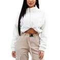 thumbnail image 2 of Qiylii Women Winter Plush Sweatshirt, Stand-Neck Zip-Up Tops, White S-L, 2 of 5