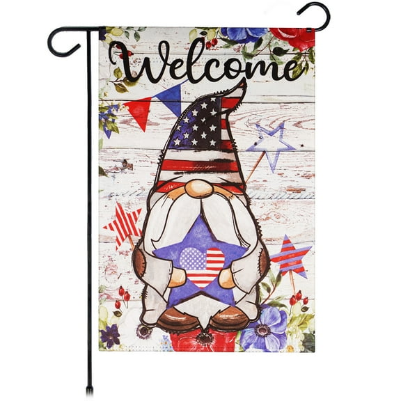 G128 Garden Flag Patriotic Decoration Welcome Patriotic Gnome with Star 12"x18"