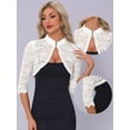 thumbnail image 2 of DARING DIVA Women's Stand Collar Sheer Floral Lace Bolero Shrug L White, 2 of 6