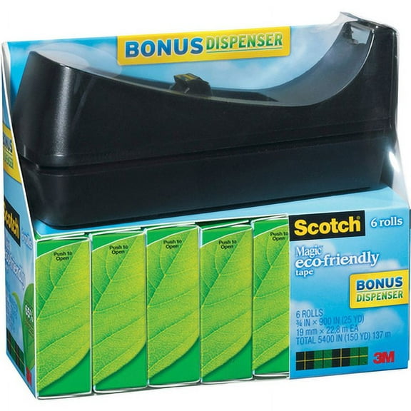 Scotch-1PK Magic Greener Tape With C38 Dispenser, 1" Core, 0.75" X 75 Ft, Clear, 6/Pack