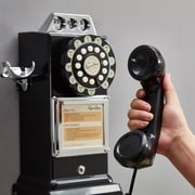 Ryan Bros. American Retro 1950s Payphone with Coin Bank Wall-Mount Corded Phone (Black)