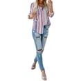 thumbnail image 3 of MAWCLOS Women Blouse Fall Loose Top Long Sleeve Shirt Striped Printed Party Casual Button Down Shellort Pink M, 3 of 8