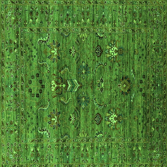 Ahgly Company Indoor Square Oriental Green Industrial Area Rugs, 6' Square