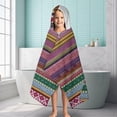 thumbnail image 6 of Purple Boho Tribal Stripes and Hearts Pattern Hooded Bath Towel，60"x35" for Ages 3 To 12 Kids, Quick Dry Lightweight Soft Microfiber Hood Beach Towel Cover Up for Kids, 6 of 7