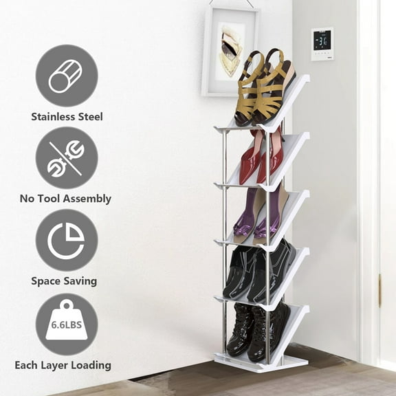 5/8 Tier Narrow Vertical Stackable Shoe Rack, Free Standing Storage Organizer for Entryway