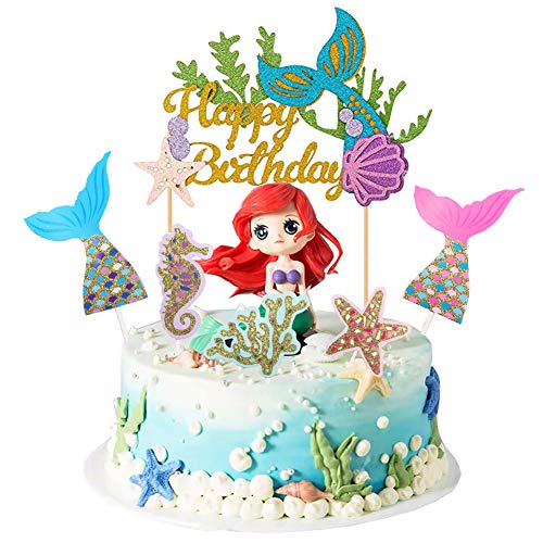Mermaid Cake Topper Happy Birthday Cake Topper Glitter Mermaid Cake Topper Happy Birthday Cake Topper Glitter
