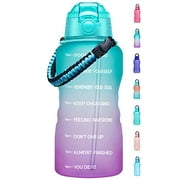 Fidus Large 1 Gallon Motivational Water Bottle with Paracord Handle & Removable Straw - BPA Free Leakproof Water Jug with Time Marker to Ensure You Drink Enough Water Throughout the Day-Green/Purple