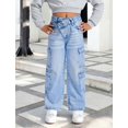 thumbnail image 4 of OYYN Girls Jeans High Waist Cargo Jeans Light Wash Wide Leg Denim Pants with Multi Pockets 7-14 Y, 4 of 6