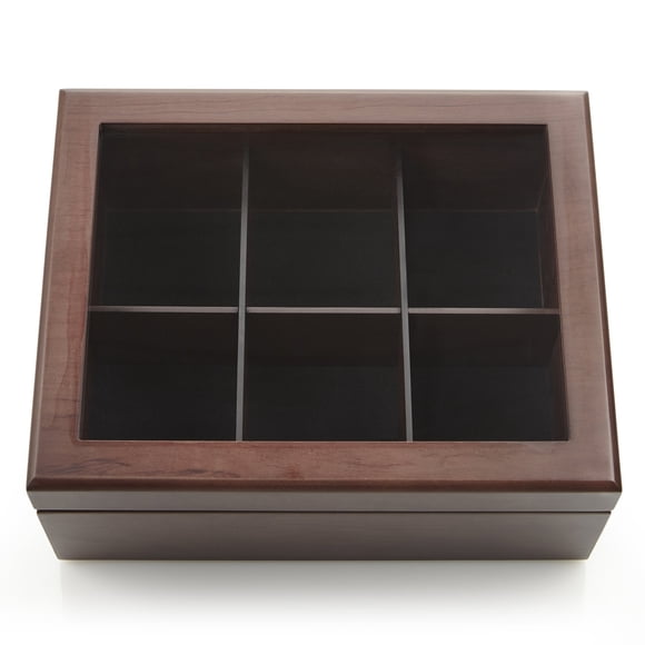 Tea Box - Luxury Wooden Tea Bag Organizer from The Apace Premier Collection - 6 Compartment Tea Storage Chest Container - Elegantly Handmade w/Scratc