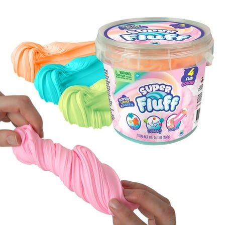 ORB Super Fluff Slimi 4 Pack Bucket Color Set 2 - Pink, Turquoise, Orange, Lime-Green - Fun, Fluffy Sensory Slime to Mold, Bounce, Stretch - Perfect for Play, Stress Relief, Gifts for Kids and Adults