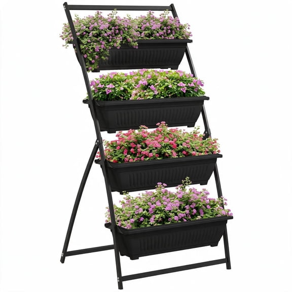 Outsunny 4 Tier Raised Garden Bed, Vertical Planter Boxes with Stand, Self Draining Elevated Outdoor Garden for Vegetables, Flowers & Herbs, Black