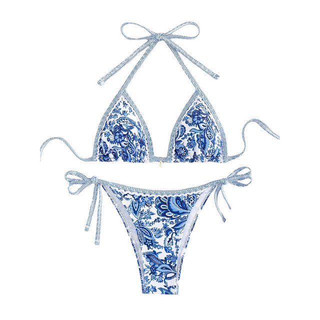 Conjunto de traje de baño halter con estampado floral Bikini BYFINECANY para mujer