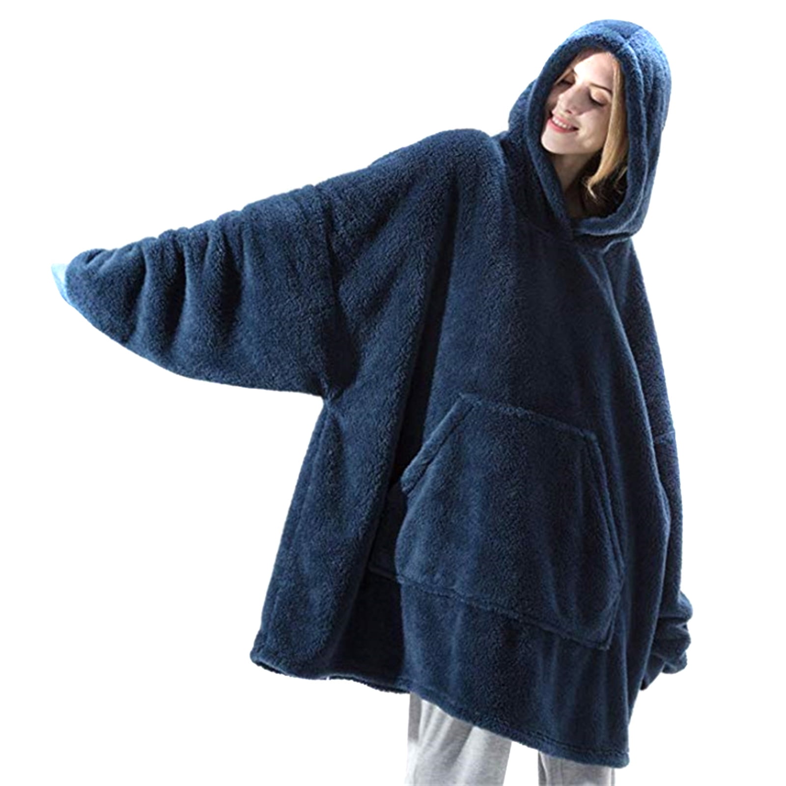 Hot Sale Oversized Hooded Blanket Sweatshirt Double Sided Fleece Wearable Blanket Couple Men Women Home Leisure Wear Walmart