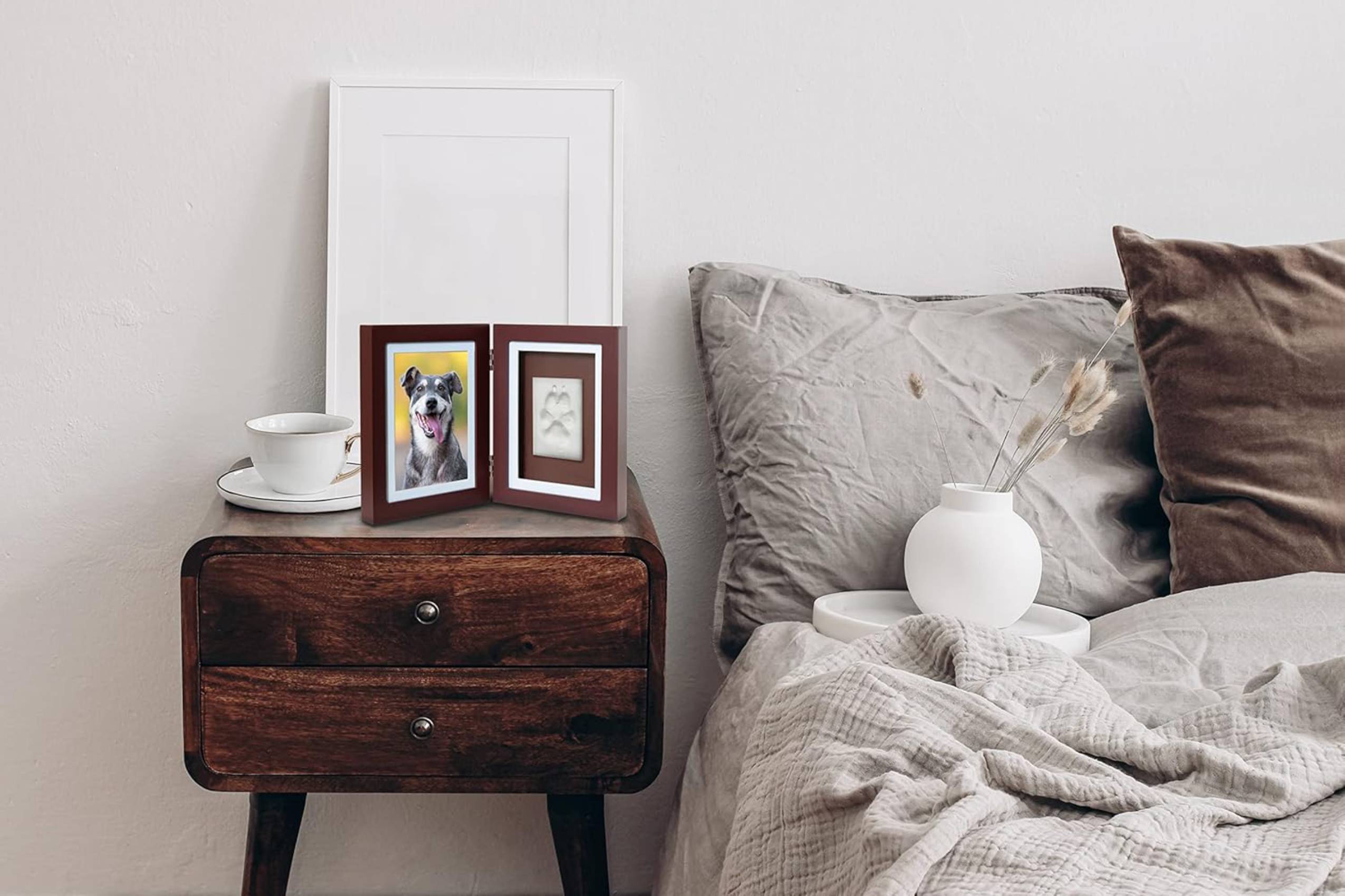 Better World Pets Pet Memorial Frame with Clay Paw Print Kit - Holds 4x6 Photo, Brown