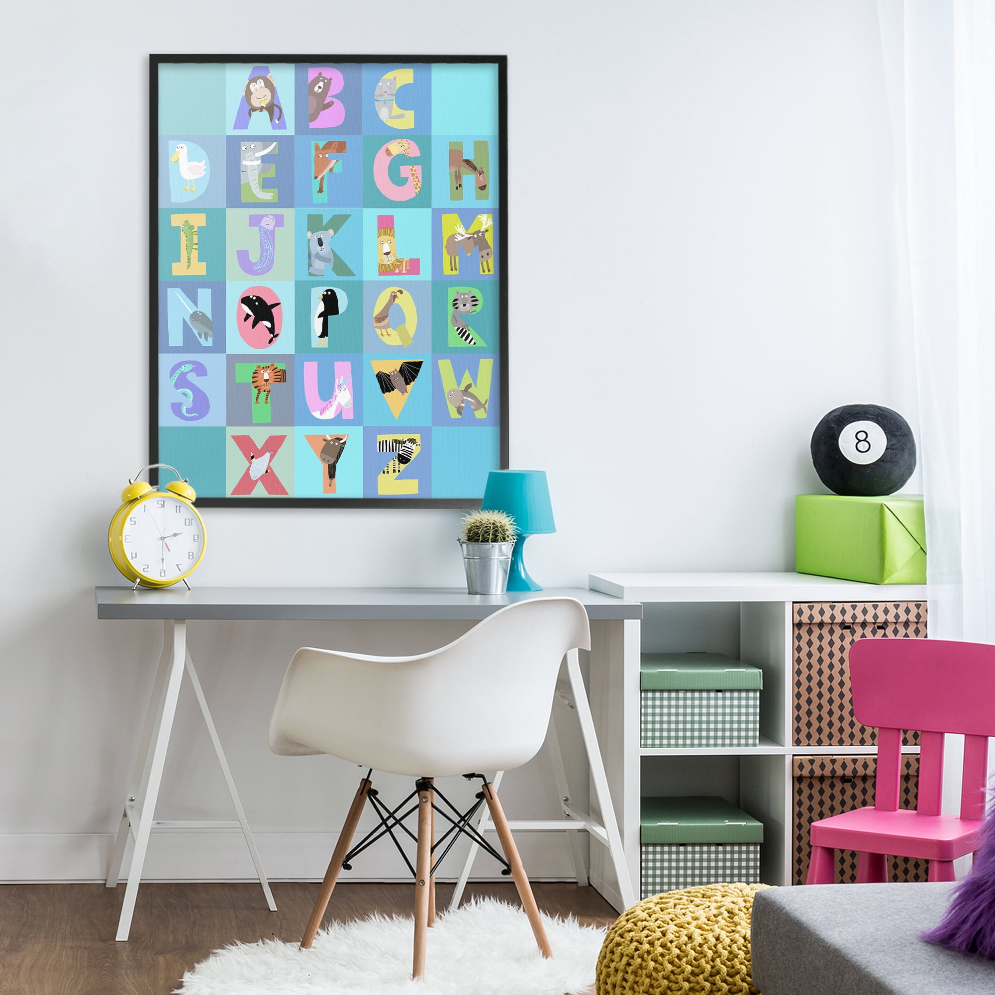 Stupell Industries Animal Alphabet in Blue Black Framed Giclee Art, design by Carla Daly
