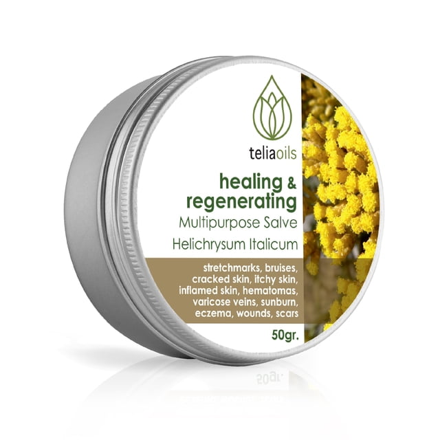 Teliaoils Helichrysum Italicum ungüento multiusos | Aceite de helicriso | Bálsamo calmante e hidratante | Piel irritada Estrías Venas varicosas y arrugas | Adultos y niños | 1,7 oz/ 50 g |