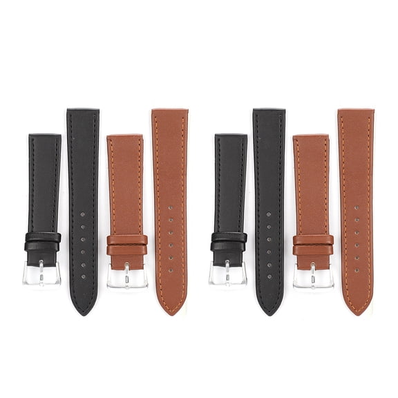 Aestri 4pcs PU Leather Universal Pin Buckle Watch Strap Replacement Band Sets, 18mm Black and 20mm Brown Soft Breathable Wristwatch Bracelets for Men Women Students