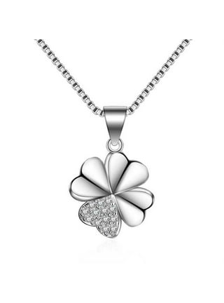 4 Leaf Clover Heart Pendant Necklace for Women Magnetic Sterling Silver Ginger Lyne Collection - White Gold