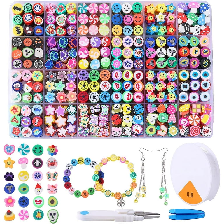  480 Pcs Fruit Flower Polymer Clay Beads, 24 Styles Clay Bead Charms  for Bracelets Making, Jewelry Making, Necklace and Earring with Elastic  String : Arts, Crafts & Sewing