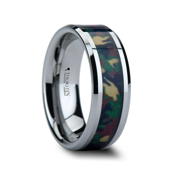 COMMANDO Tungsten Wedding Ring with Military Style Jungle Camouflage Inlay - 6 mm - 10 mm