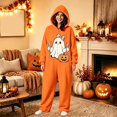 thumbnail image 2 of LILIYA Pumpkin Print Onesie, Warm Adult Jumpsuit, Soft Hooded Sleepwear for Men and Women, Cozy Long Sleeve Bodysuit with Pockets, Comfy Holiday Loungewear Suit, 2 of 4