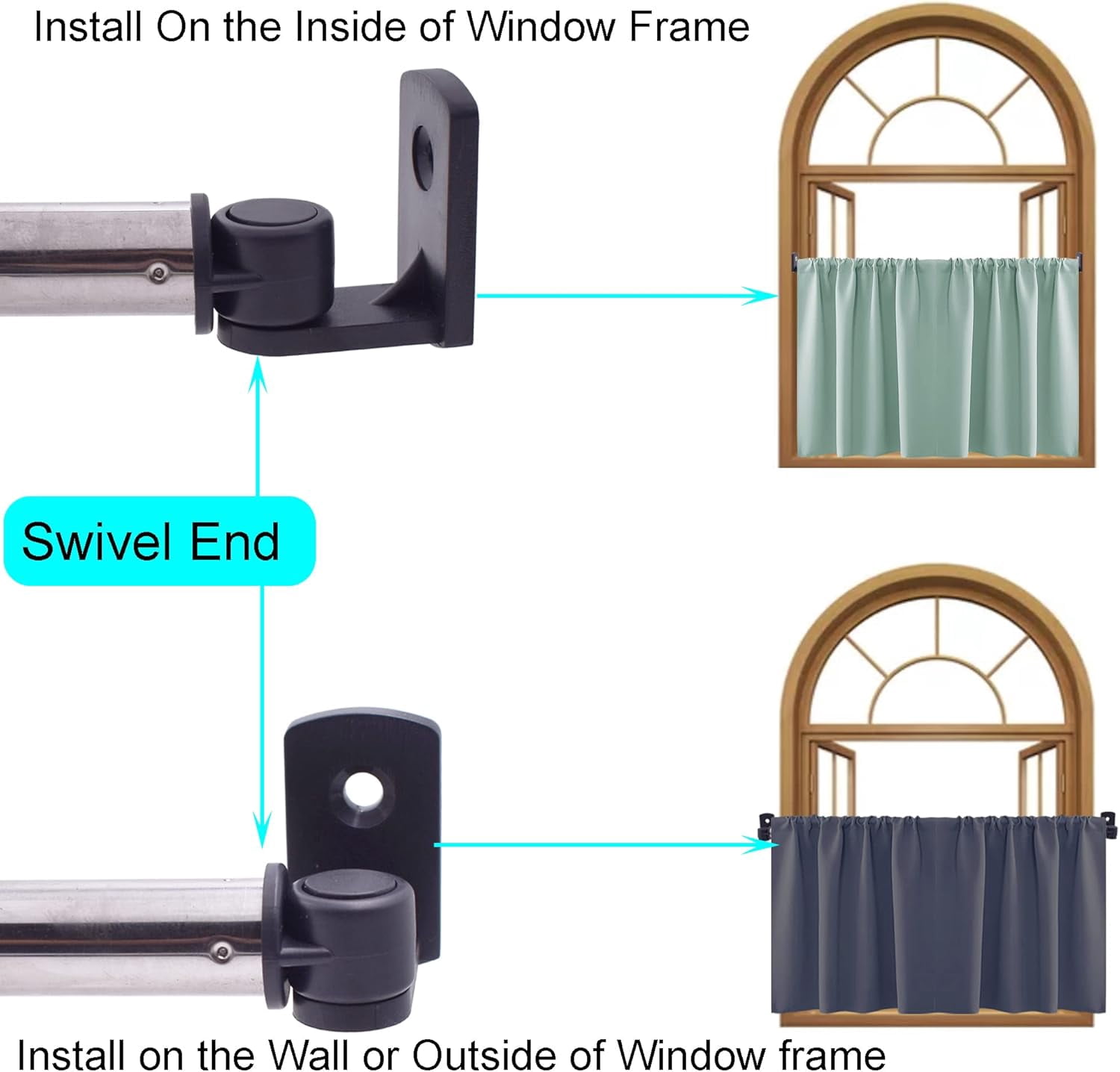 SUMMIT-Type A 16" to 39.5" Swivel End Window Curtain Sash Rod for Top & Bottom Doors & Sidelights Petite Café Sidelight Rods W Screws (Black-2)