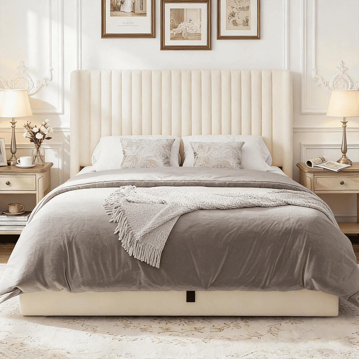 Winkalon Full Size Lift-Up Storage Bed Frame with Modern Wingback Headboard, Linen Upholstered Platform Bed, Hydraulic Gas Lift Support, Underbed Storage, Wooden Slats, No Box Spring Needed, Beige