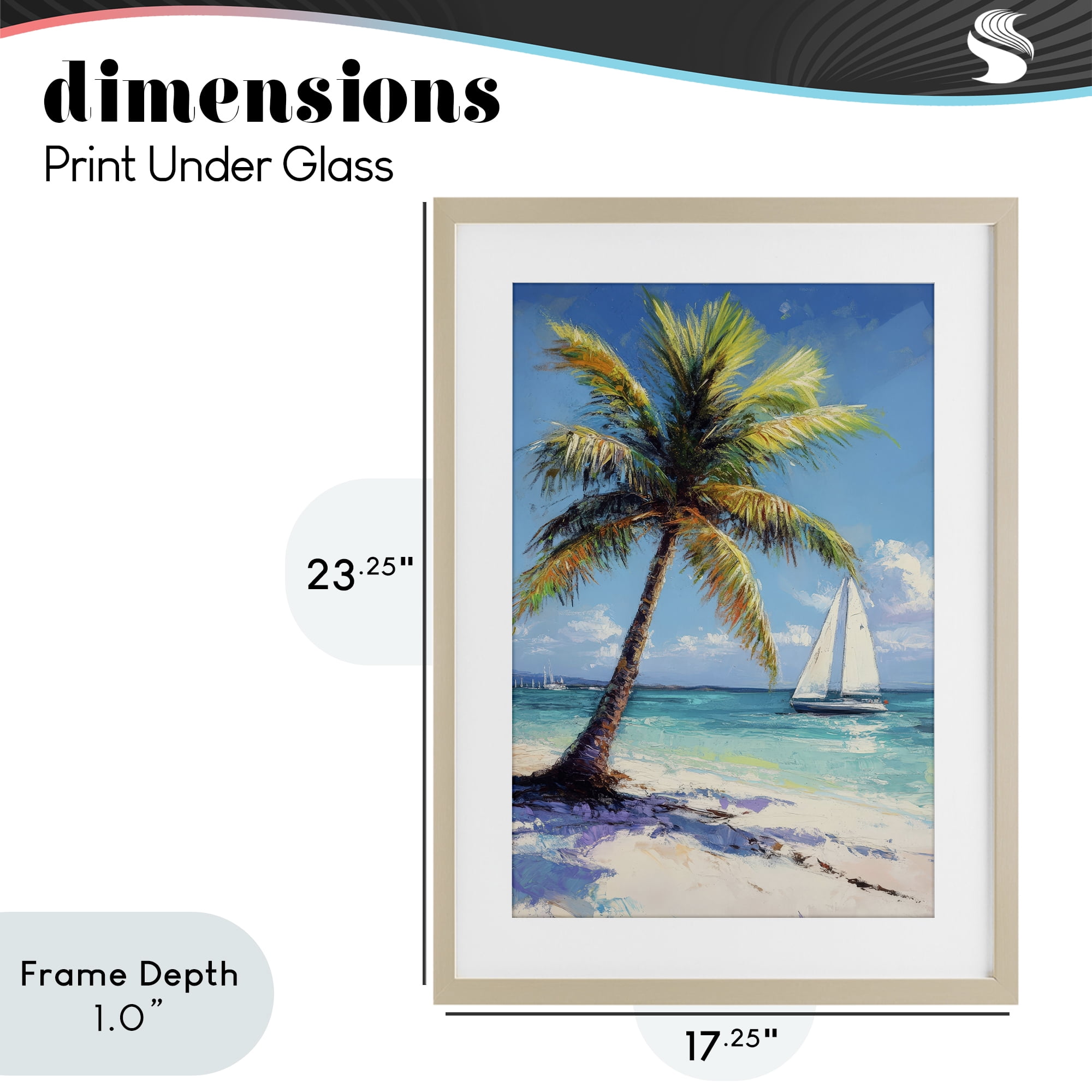 Stupell Industries Palms & Sails Beach View Birch Framed Print Under Glass, design by Petal Prints Design