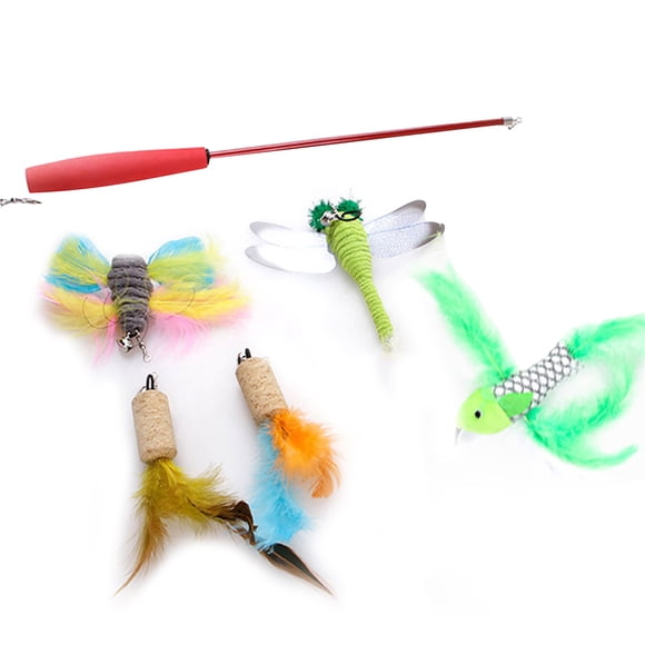 Graflsoa 6-Piece Interactive Cat Toy Set with Feather Teaser, Dragonfly, Bug, Bird, and Telescopic Fishing Rod for All Ages