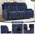 thumbnail image 3 of Ebello Manual Recliner Sofa, Soft Fabric Overstuffed 3-Seat Reclining Couch with Cup Holders for Living Room & Home Theater, Blue, 3 of 10