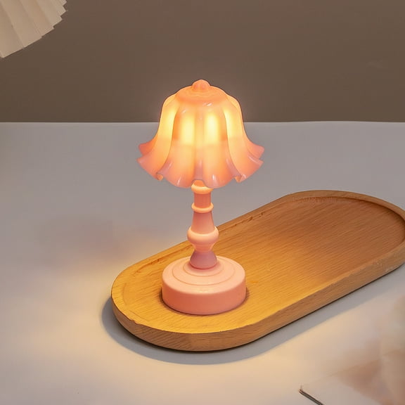 Hyknon Flower Table Lamp Desk Lamp Plastic Bluebells Shaped Retro Desktop Night Lights Pink Table Decorative Ornaments Nightstand Desk Light for Bedroom Decor Living Room