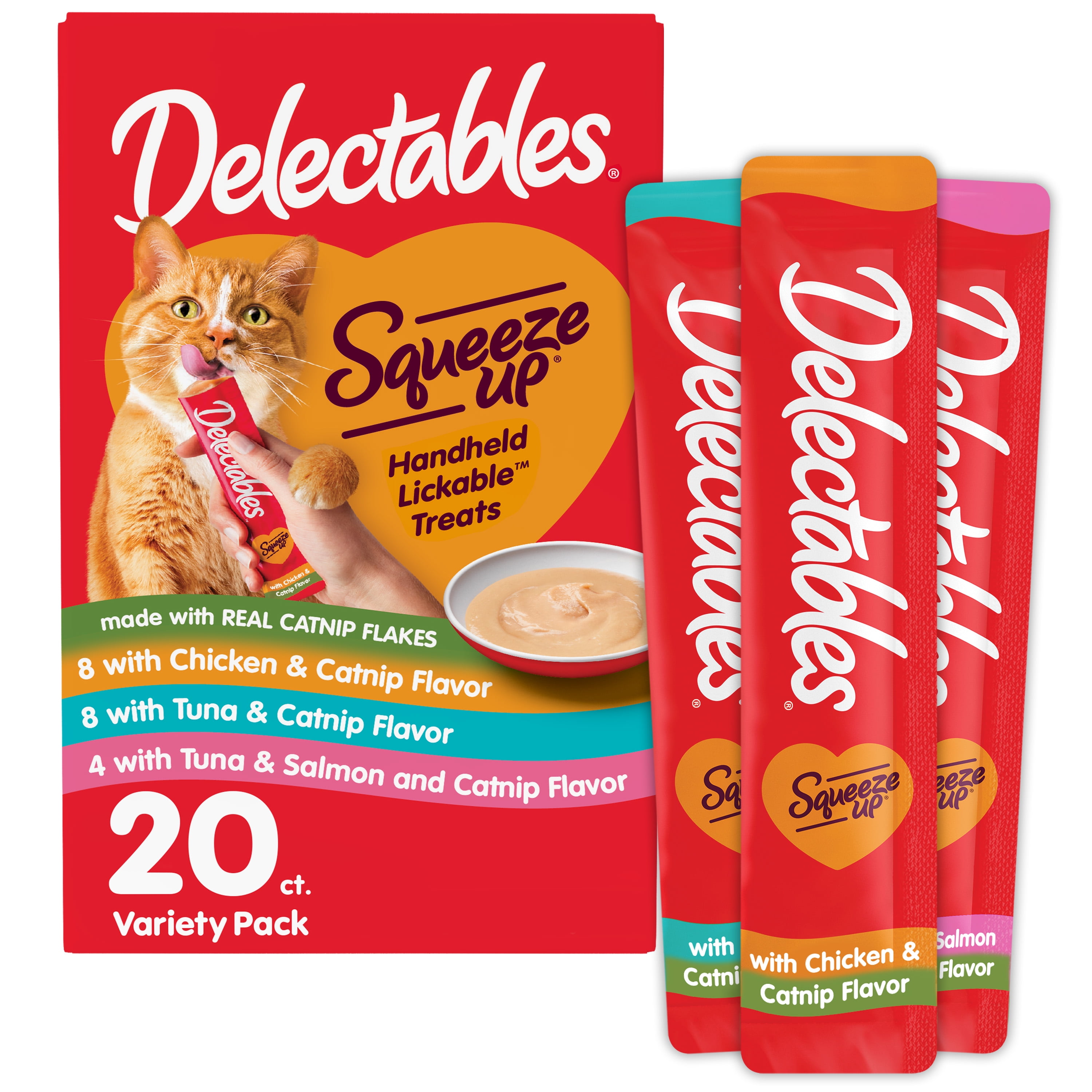 (4 pack) Hartz Delectables Squeeze Up Catnip Flavored Variety Pack Lickable Cat Treat, 20ct
