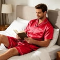 thumbnail image 4 of Resicozy Men Satin Silk Pajamas Sets Short Sleeve Sleepwear Button-Down PJs Sets 2 Pieces Loungewear with Pockets Red L, 4 of 4