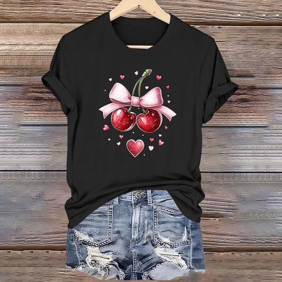 PNTUTB Fashion Versatile Women's Valentine's Day Print Casual Crew Neck Short Sleeve Comfort Loose T Shirt