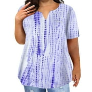 Huresd Women Plus Size Tops Casual Shirt for Work Office Work Shirts Marble Print Women's Summer Round Neck Blouses Light Purple 3XL