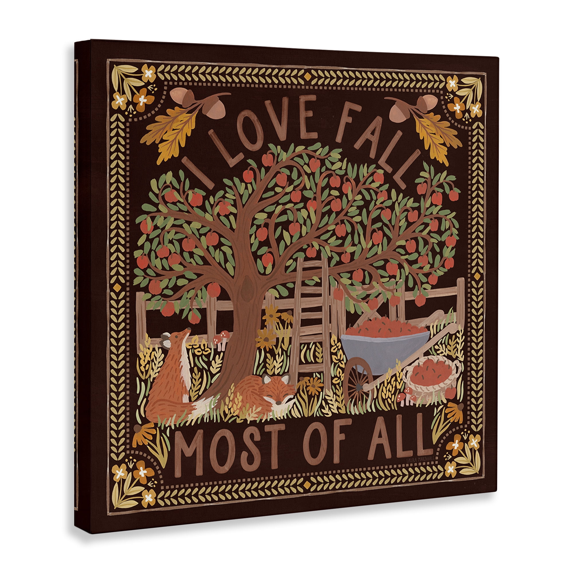 Stupell Industries Love Fall on Brown Landscape Painting Gallery Wrapped Canvas Art Print Wall Art, 36 x 36