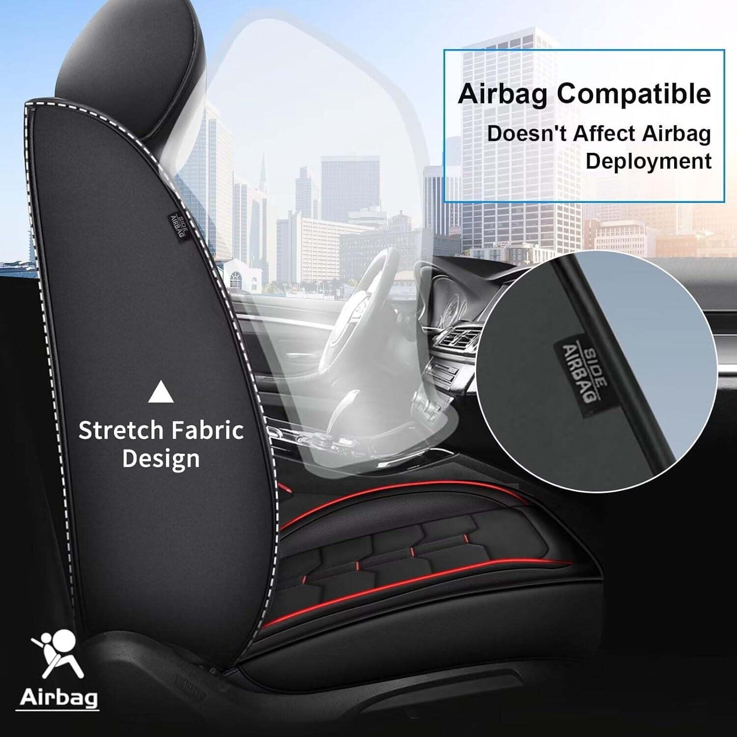 LAONNVIR Car Seat Covers Fit for Toyota RAV4 2013-2024 2025 Front Seat Breathable Leather Vehicle Seat Cushion Suitable for All Seasons(Black&Red,Front Seat)