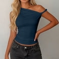 thumbnail image 2 of ZHYou Women Crop Tank Tops Ruched Casual Off Shoulder Twist Strap Summer Going Out Dress Tops,Navy,Size XL, 2 of 6
