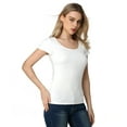 thumbnail image 5 of LiangRou Women's Mini-Ribbed Stretch Scoop Neck T-Shirt White X-Large (US 16 18), 5 of 6