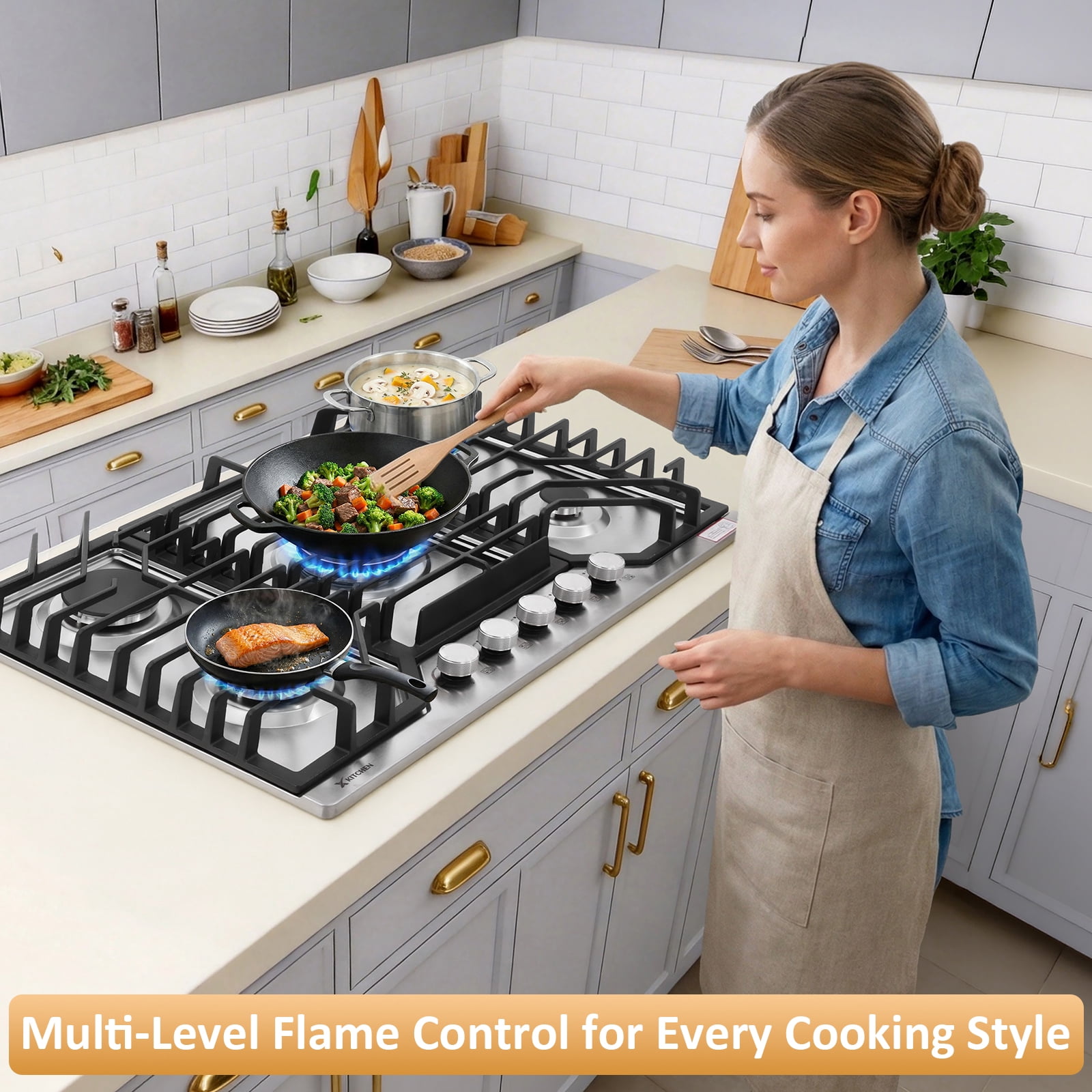 30 in. 5-Burner Gas Cooktop in Stainless Steel with Quick Boil and Simmer Burner