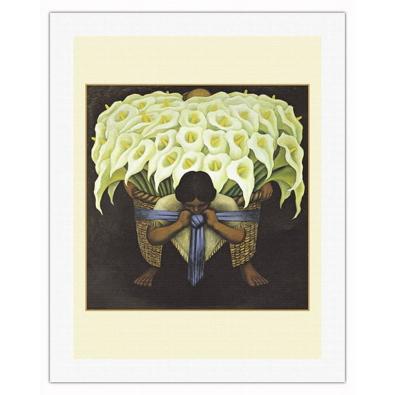The Seller of Calla Lilies (El Vendedor De Alcatraces) - From an Original Color Painting by Diego Rivera c.1941 - Fine Art Rolled Canvas Print 20in x 26in