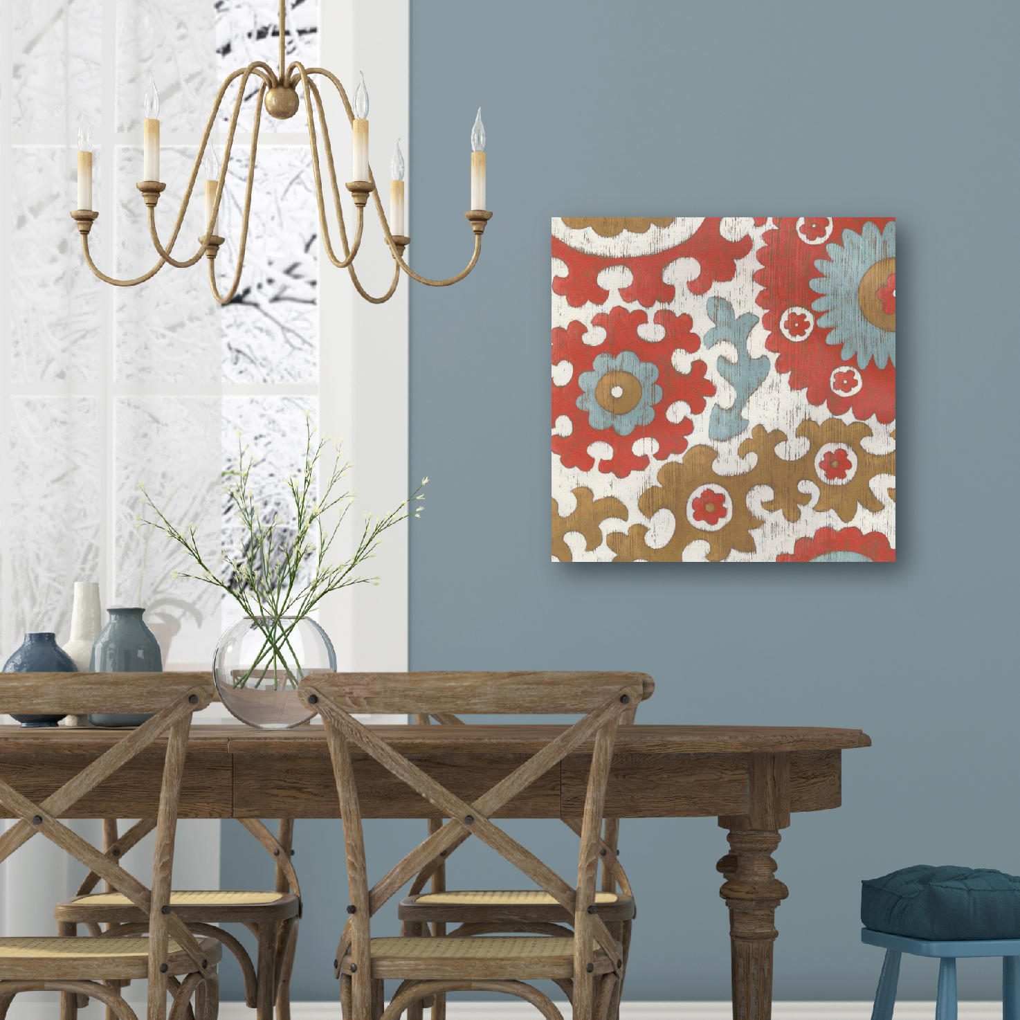 Blue Daisy Bohemian Tapestry Gallery-Wrapped Canvas Wall Art, 16x16
